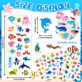 UPINS 12 Sheets Ocean 3D Puffy Stickers for Kids, Under The Sea Animal Cute Fish Shark Foam Stickers for Boys Girls Birthday Gifts, Classroom Reward, DIY Crafts Decorations