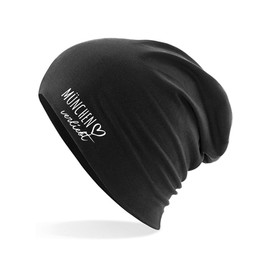 Huuraa Beanie München in Love Unisex Hat Size with Name of Your Favourite City in Bavaria Gift Idea for Friends and Family, black