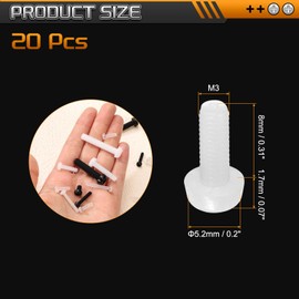 uxcell 20Pcs M3x8mm Threaded Nylon Phillips Cross Pan Head Machine Screws White