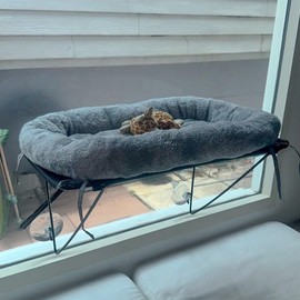 Cat Window Perch - Soft Cat Window Hammock For Cats Inside, Solid Seat & Strong Suction Cups, Cat Bed Window, 4 Large Suction Cups, Comfortable Cat Window Bed For Large Cats And Kittens 24"x13" (Grey)