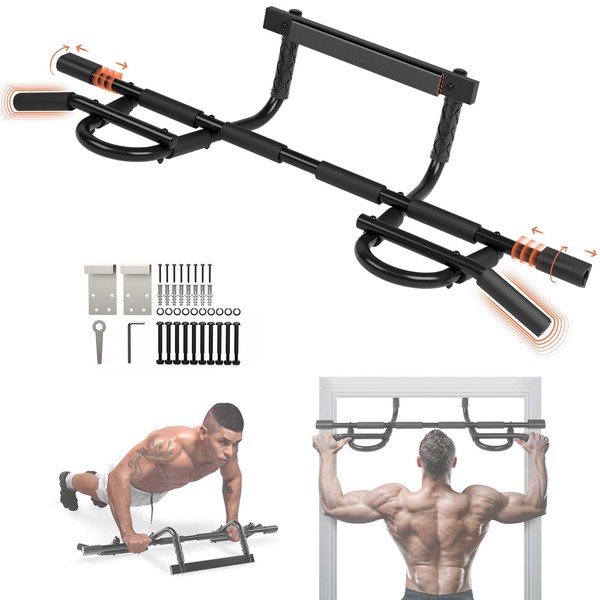 Yes4All Heavy Duty Pull Up Bar for Doorway, Solid 1 Piece Main Bar Construction, Multi Grips Pullup Bar for Home Gym Workout, No Screws Portable Door Frame Horizontal Chin Up Bar