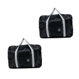 2 Pack Foldable Travel Duffel Bag with Trolley Sleeve, Lightweight Collapsible Luggage Bags for Traveling, Folding Over Night Bag, Carry on Weekender Bags for Women Men Clearance (Black)