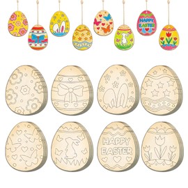 nuneoeuo 32PCS Easter Decorations Wooden Eggs for Crafts, Unfinished DIY Easter Tree Decorations, Wooden Egg with Blank Cutouts for Painting, Woodens Pendant Used by Individuals Aged 15 and Above