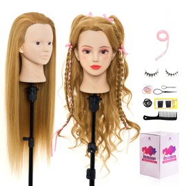 Neverland 26 Inch Hairdressing Head Hairdresser 60% Real Hair Makeup Head Practice Head Hairdresser Training Head Doll Head Hairdressing Head Training Head with Holder + Hair Styling Braid Set
