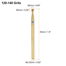 sourcing map 5pcs 120-140 Grits Diamond Grinding Bit 2mm Ball Head 2.35mm Shank 2mm Length Titanium Plated Stone Sanding Drill Bits Rotary Tool for Nails Grinding Polishing