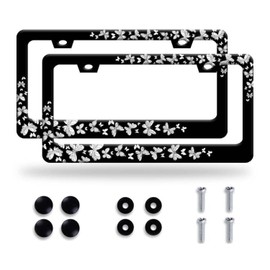 【2Pcs】 Butterfly License Plate Frame Beautiful Butterflies License Plate Stainless Steel Auto Parts with Screws Size 12.3" x 6.3" for Men Women