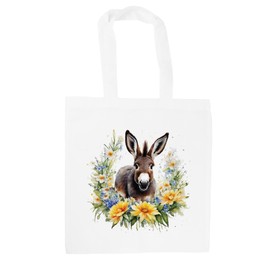 Floral Donkey Foal Tote Bag - Farm Animals & Flowers Wildlife Gifts - Shopping Bag Accessories Present
