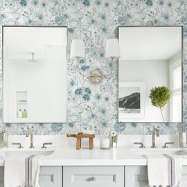 Heroad 17.3in X 16.4ft Floral Peel and Stick Wallpaper Boho Contact Paper Blue and Beige Wall Paper Removable Wild Flower Wallpaper for Bedroom Cabinets Bathroom Waterproof Self Adhesive Decor Vinyl