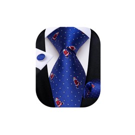 DiBanGu Christmas Ties for Men Royal Blue Red Woven Festival Mens Holiday Tie and Pocket Square Set Santa Printed Xmas Party Vacation Necktie