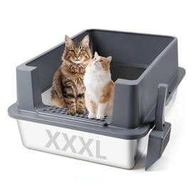 Bartuke Extra Large Stainless Steel Litter Box, XXXL 27.6" H x 19.7" W x 11.8" H Metal High Sided Cat Litter Box with Scoop, Leak-Proof, Easy Clean for Big Cats/Multiple Cats (Dark Grey)