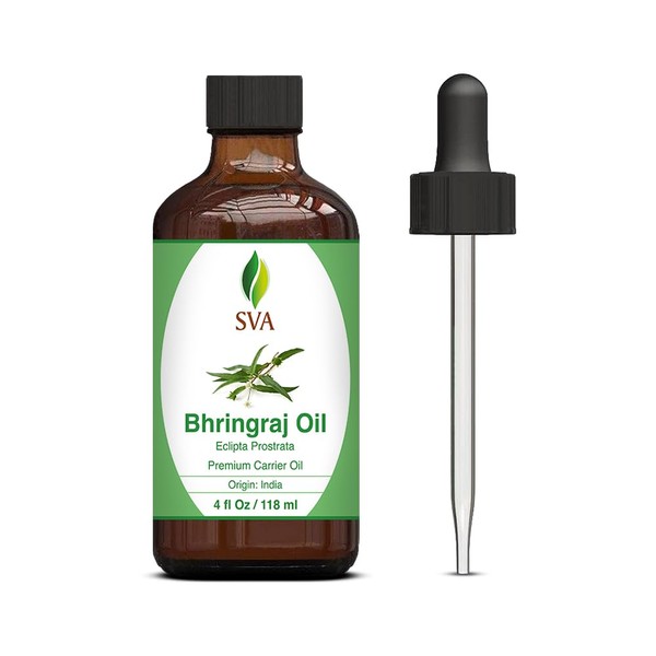 SVA Bhringraj Oil 4oz (118ml) Premium Carrier Oil With Dropper For Hair Care, Hair Oiling, Scalp Massage, Skin Care & Massage