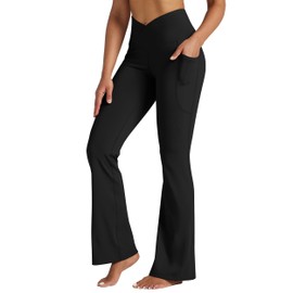 Willit Women's Flare Leggings Crossover Yoga Pants High Waist Bootcut Workout Leggings with Pockets 29" Black XL