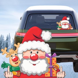 Christmas Stickers for Cars, Large Size Christmas Reflective Sticker Waterproof Vinyl Car Decal Funny Christmas Decorations for Car Home Party (Santa Claus&Reindeer, Large)
