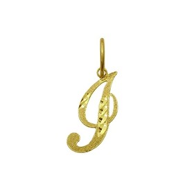 PRECIOUS STARS 14K Yellow Gold Diamond-cut Cursive Letter Initial 'I' Pendant