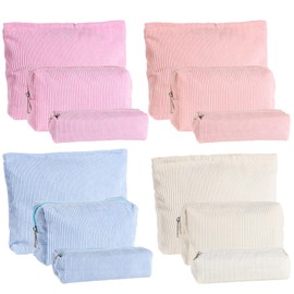 OMISTAR 12 Pcs Makeup Bags, Assorted Color Corduroy Cosmetic Bags, Soft Cute Makeup Pouches, Portable Small Toiletry Bag, Makeup Storage Organizer with Zippers for Travel, Home, 3 Sizes