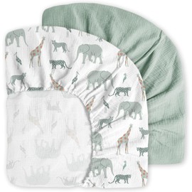 Little Grape Land Muslin Crib Sheet,2pk 100% Cotton Crib Sheets for Standard Crib Mattress & Toddler Bed Mattress 52"x28", Soft Breathable Neutral Crib Sheets Fitted for Boys Girls, Safari