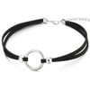 COOLSTEELANDBEYOND Ladies Womens Black Choker Necklace with Open Circle Charm