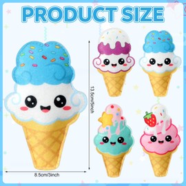 Gemscream 24 Pcs Plush Ice Cream Cones Toys, 4 Styles, Soft and Cuddly Soft Stuffed Toys, Plush Party Supplies, Cute Ice Cream Theme Decorations and Supplies