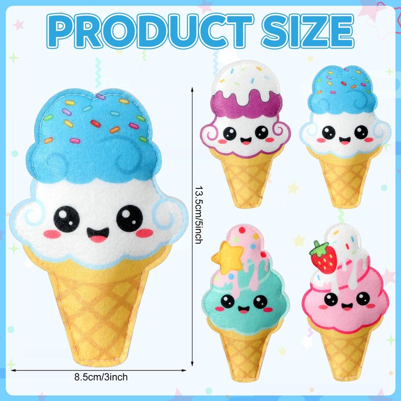 Gemscream 24 Pcs Plush Ice Cream Cones Toys, 4 Styles,