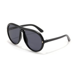 FEISEDY Oversized Aviator Sunglasses for Women Men Vintage 70s Big TR90 Tinted Funky UV400 Shield B0226 Black/Grey
