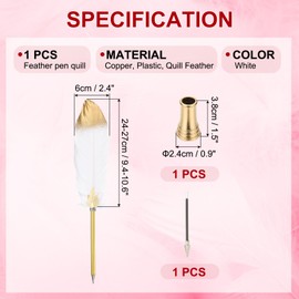 PATIKIL Feather Pen Quill, Feather Ballpoint Pen Bulk Refined Vintage Feather Calligraphy Pen with Golden Pen Holder for Guest Signature Wedding Bridal Office Writing, White