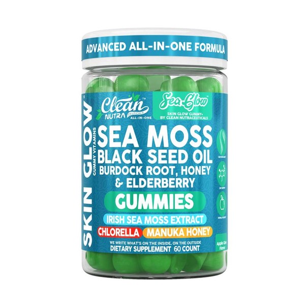 Clean Nutra SeaGlow Skin Glow Gummies – Sea Moss, Black