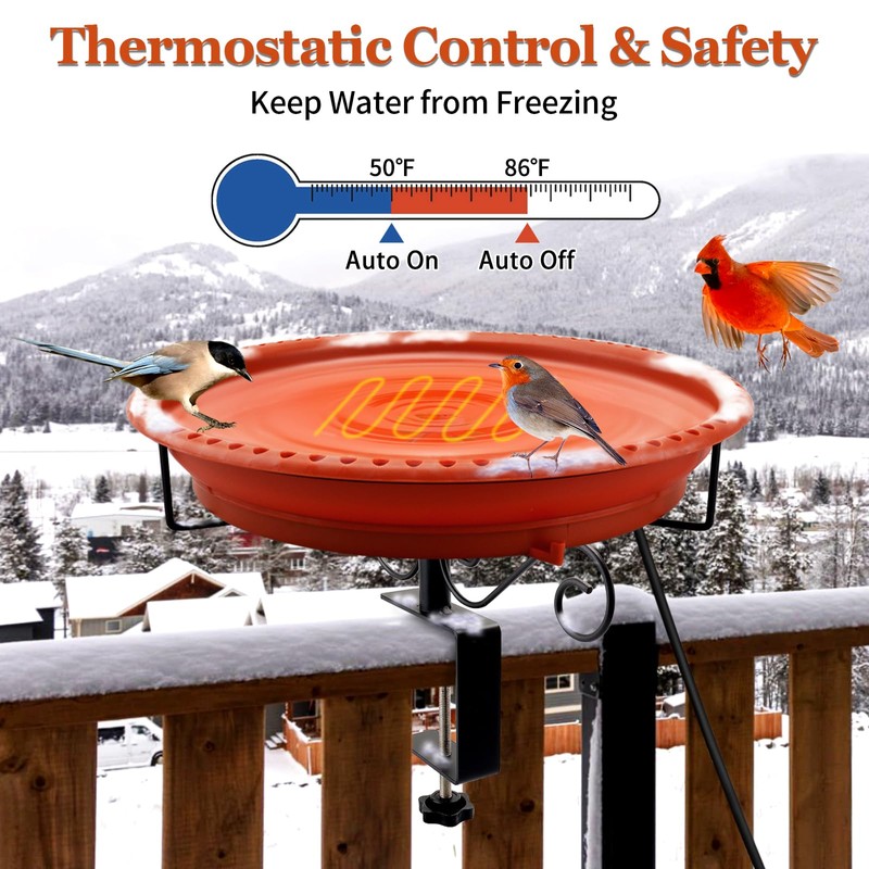 Lovppy Heated Bird Baths for Outdoors for Winter, 100W Heated