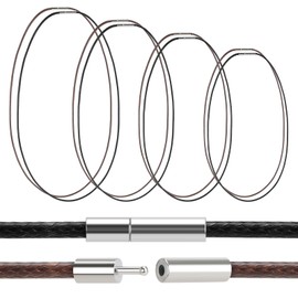 ZHXGO Pack of 8 Black/Brown Braided Faux Leather Necklaces, 2 mm Wide Black Braided Leather Chain with Copper Clasp, 40/45/50/55 cm Braided Leather Chain Leather Cord for Men and Women, No, No