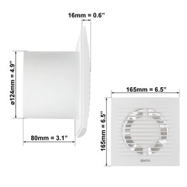 EUROPLAST Diameter 125mm Bathroom Extractor Fan with Timer - 5 inch Extractor Fan Bathroom - White Extractor fan - Axial Ventilation fan - Wall Mounted Fan - Square Fan