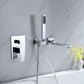 Wall Mounted Bathtub Faucet with Handheld Shower，180°Swivel Tub Faucet with Sprayer Chrome Bathtub Faucets High Flow with cUPC Certified Wall Mount Tub Filler Solid Brass - DEOLER