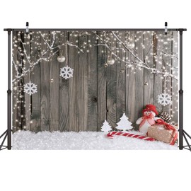 LYWYGG 7X5FT Christmas Backdrop Photography Snow Backdrop Vinyl Wooden Wall and Floor Photography Backdrops Christmas Photo Backdrop Print Backdrop Baby Shower Backdrop Childs Backdrop CP-70