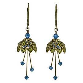 NoMonet Hand Painted Flower Fairy Earrings - Pixie Earrings - Gold, Lime and Royal