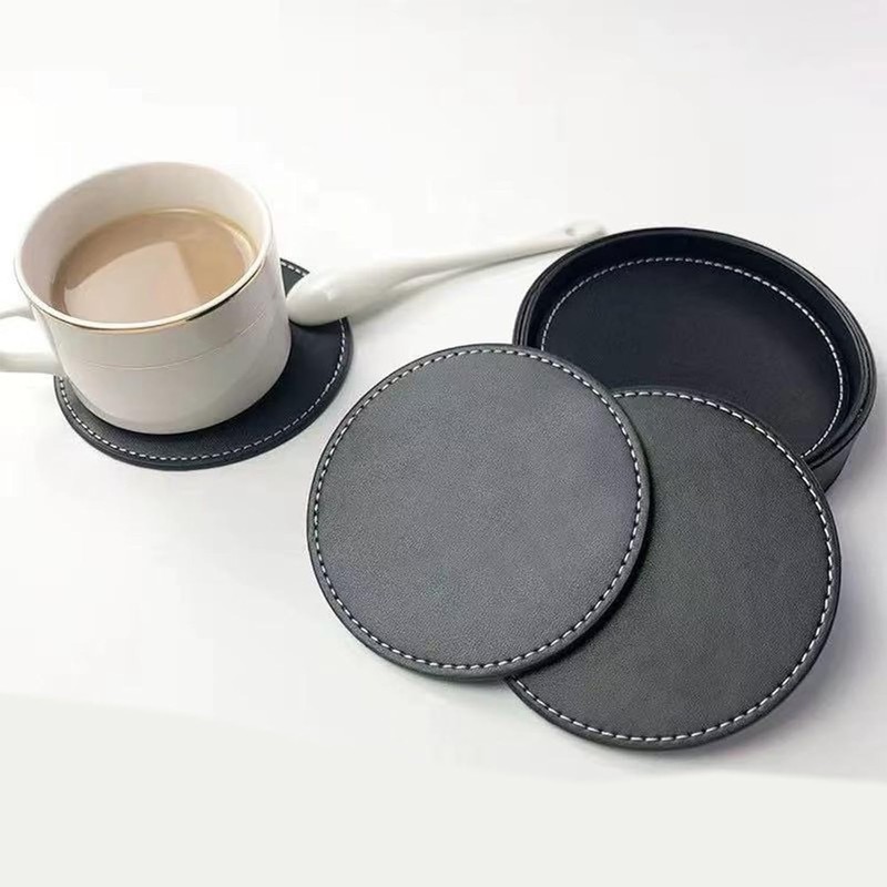 6 PCS Pink Leather Coasters, 10cm Round Leather Coasters, Heat
