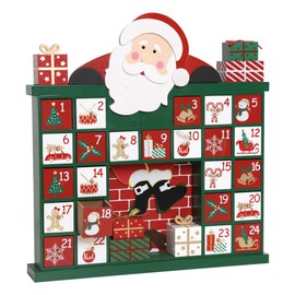 PIONEER-EFFORT Extra-large Wooden Christmas Advent Calendar with Drawers, 24-Day Countdown to Christmas, Holiday Decoration with Santa Fireplace Design, Reusable Advent Calendar for Kids and Adults 16 Inch