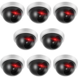 Kanayu 8 Pack Dummy Fake Camera CCTV Dome Fake Security with Flashing Red LED Light Wireless Surveillance Dummy CCTV for Outside Decoy Camera with Screws Tape for Indoor Outdoor Home (White)
