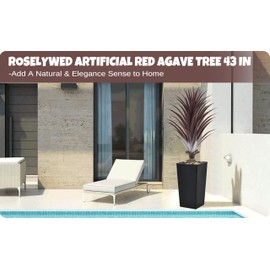 Roselywed Artificial Red Agave Tree 43 Inch Black Tall Planter Cover with Stone 54 Leaves Faux Red Aloe Vera Tree Realistic Fake Tropical Plants for Indoor Outdoor Decor (3.6FT, Black Tall Planter)