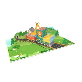 MOKIO® Pop Up Card - Steam Train with Animals - 3D Greeting Card Birthday or Zoo Visit Birthday Card for Girls and Boys