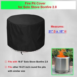 DONSIQIZZ 21 Inch Fire Pit Cover for Solo Stove Bonfire 2.0, Heavy Duty 600D Waterproof Firepit Accessories for 21 inch Solo Stove Cover Round 21 x 15 Inches Outdoor Black
