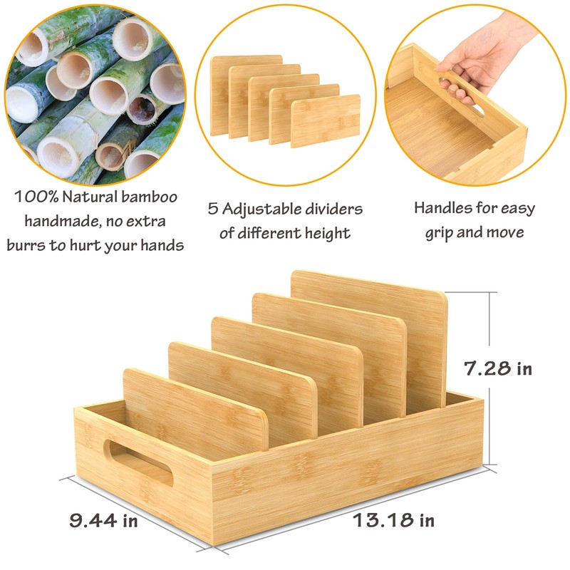Retro Shaw Bamboo Food Container Lid Organizer with Adjustable Dividers