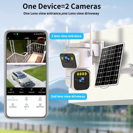 Luovisee Solar Security Cameras Outdoor Wireless,2.4G/5G WiFi Cameras for Home Security, Dual Lens PTZ Motion Zone,2-Way Audio,Night Vision,Weatherproof,SD/Cloud Storage
