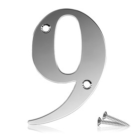 Bwintech 1 x 75 mm height (3 inches) chrome bolted door number 9 stainless steel 304 house number, suitable for front, wood, composite, UPVC door