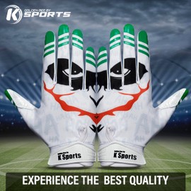 Golden Bee by K Sports Football Gloves for Youth and Adult Receiver Sticky Silicone Grip Skin fit Tacky Gloves (White/Green, Adult Large)