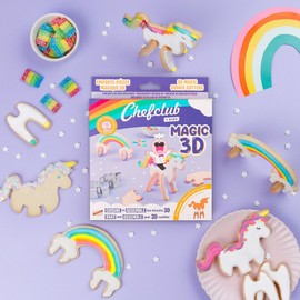 3D Unicorn & Rainbow Cookie Cutters with Recipe - Chefclub Kids - Multilingual, 4 Stainless Steel Magic Cookie Cutter, Video Recipe Included for Kitchen Baking for Kids Biscuit Cutter Baking Set