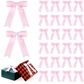 Riceshoot 24 Pcs Satin Ribbon Bows 5 x 7 Inch Self Adhesive Satin Bows for Gift Wrapping Christmas Premade Ribbon Bows with Double Sided Tape for Crafts Party Gift Wrap Baby Shower Wedding(Pink)
