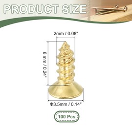 YELARXI Brass Wood Screws Self Tapping Screws, M2 x 6 mm Flat Cross Head Fit for Door Hinges Electronics Furniture (100 Pack, Gold Tone)