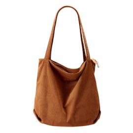 VOSSOT Cord Bag Handbag Women's Tote Bag Shopper Bag Large Shoulder Bag with Zip Cord Bags Cord Bag Bag Fabric Bag for College School Work Office Travel Shopping Everyday, brown