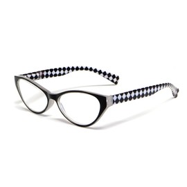 Calabria Emily Cateye Reading Glasses +1.00 Black White Checkers Women Stylish Fashion Eyeglasses Cat Eye Readers