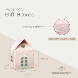 Boxes Craftory Set of 5 House Shaped Gift Boxes (7.87 x 7.87 x 7.08 inch) - Mansion Boxes Ideal for Christmas Gift Boxes and Christmas Boxes for Treats | Fairy Light Pink