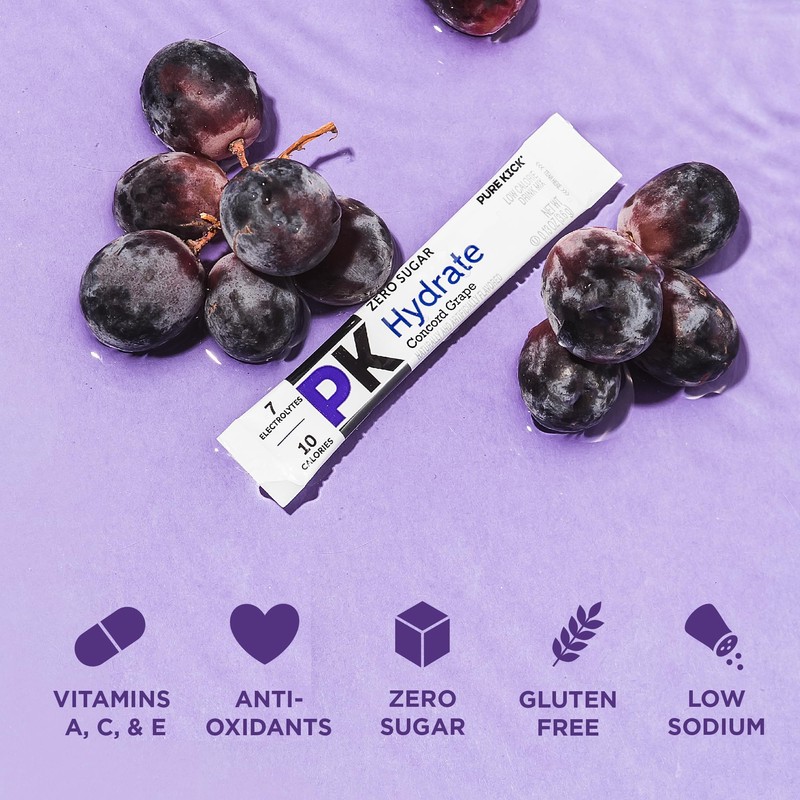PURE KICK Hydration Singles to Go Drink Mix, Concord Grape,
