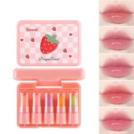 Cute Warm Change Lipstick Set Fruit Mini Set of 5 Strawberry Non-Stick Cups Color Changing Lipstick (5 Pieces)
